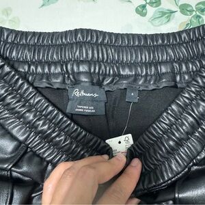 Reitmans Black Faux Leather Tapered-Leg Pants with Elastic Waist